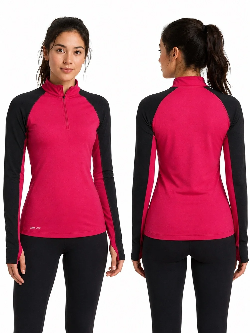 Nike Pro Dri-FIT Women’s Pink Black 1/4 Zip Athletic Running Top XS